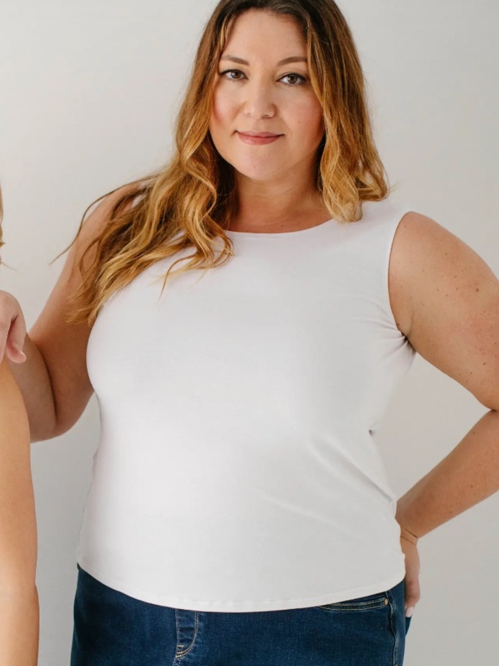 The Main Street Exchange | White Basic  
Reversible Full Length Layering Tank